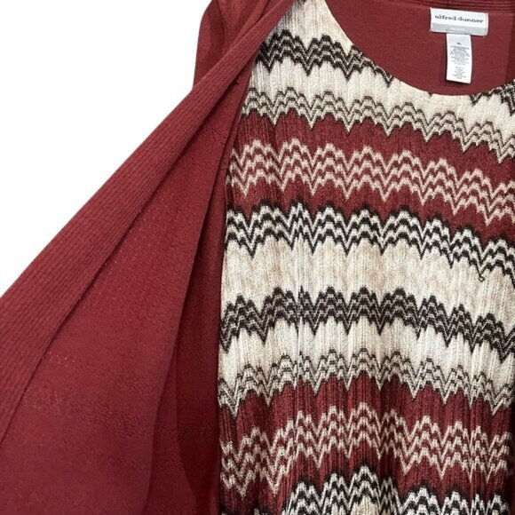 Alfred Dunner Petite Rust Cardigan Chevron Patterned Zig Zag Open Knitwear PL - Picture 8 of 16